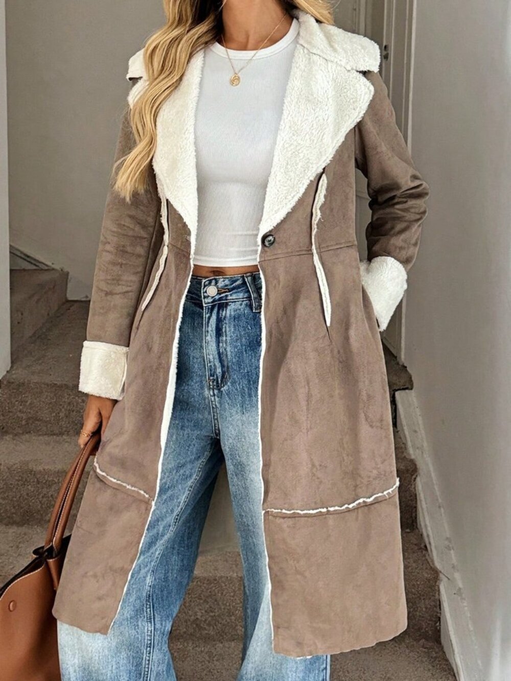 Brown Casual Women's Regular Mid-Length Thermal Lined Jacket